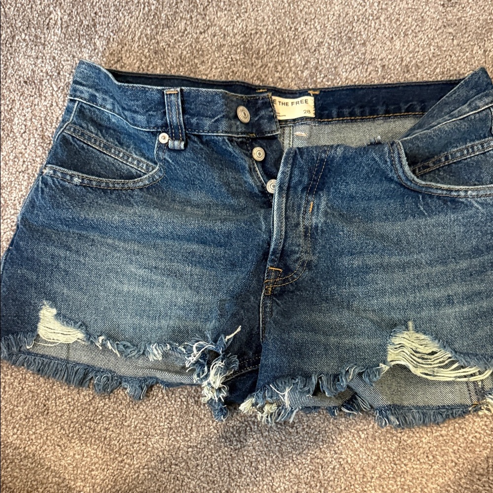 Free People Distressed Dark Blue Denim Cutoff Shorts